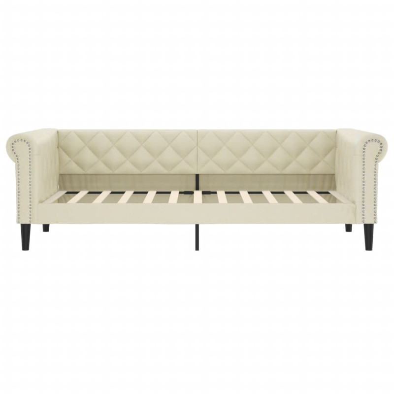 Sofa z funkcją spania, kremowa, 90x200 cm, sztuczna skóra