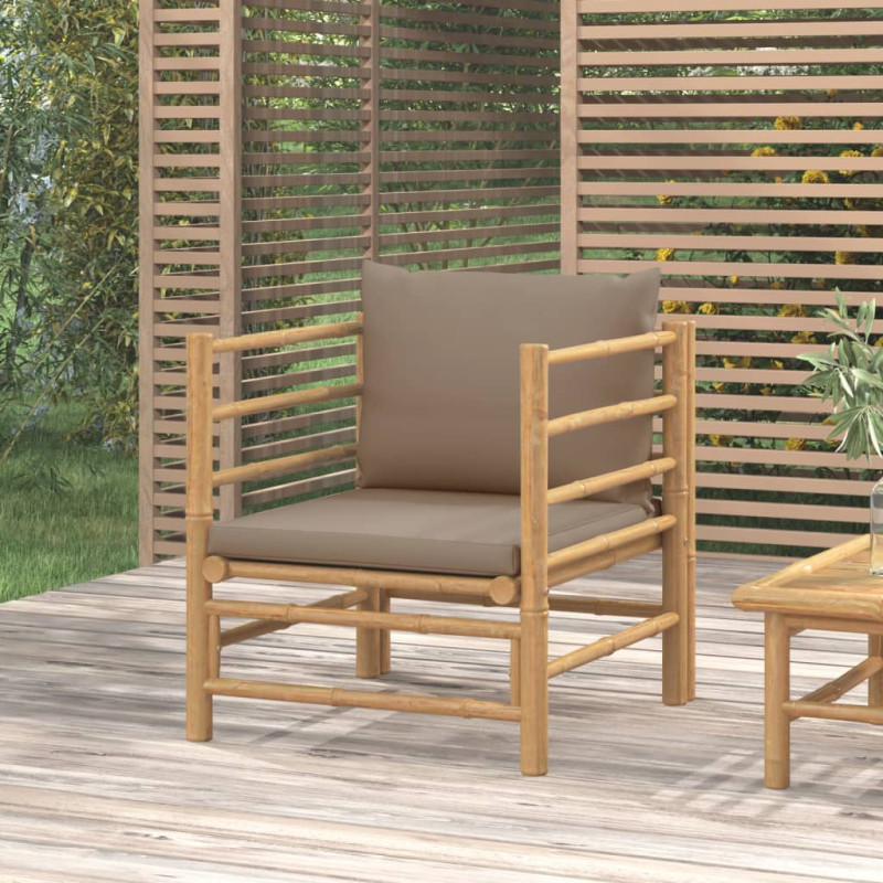 Sofa ogrodowa z poduszkami w kolorze taupe, bambusowa