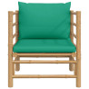 Sofa ogrodowa z zielonymi poduszkami, bambusowa