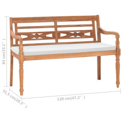 Ławka Batavia z poduszkami, 120 cm, drewno tekowe