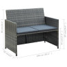 2-osobowa sofa ogrodowa z poduszkami, polirattan, szara