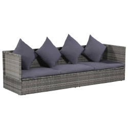 Leżanka ogrodowa, szara, 200 x 60 cm, rattan PE