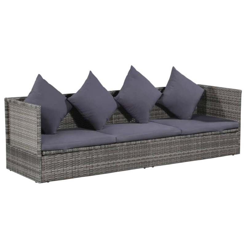 Leżanka ogrodowa, szara, 200 x 60 cm, rattan PE