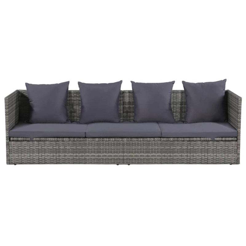 Leżanka ogrodowa, szara, 200 x 60 cm, rattan PE
