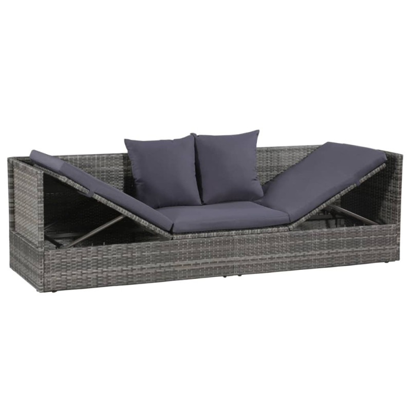 Leżanka ogrodowa, szara, 200 x 60 cm, rattan PE