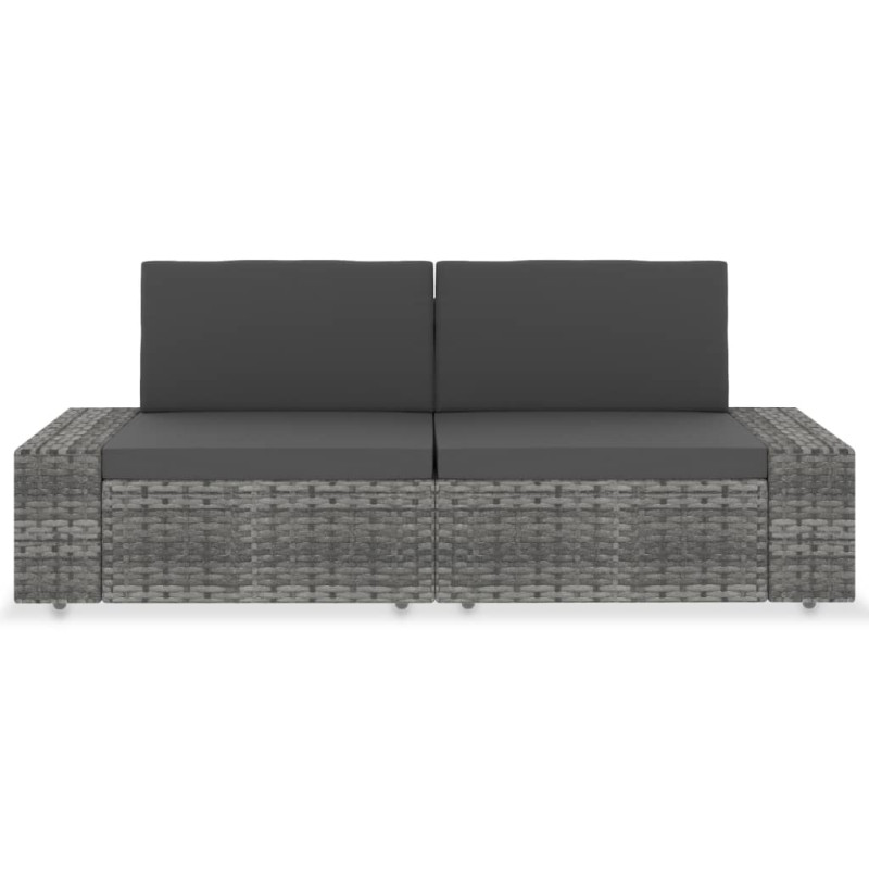 Sofa modułowa 2-osobowa, rattan PE, szara