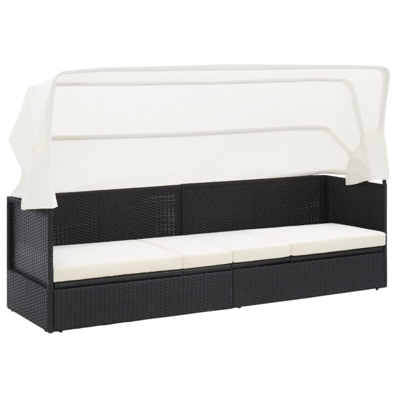 Sofa ogrodowa z zadaszeniem, czarna, polirattanowa