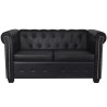 Sofa 2-osobowa w stylu Chesterfield, sztuczna skóra, czarna