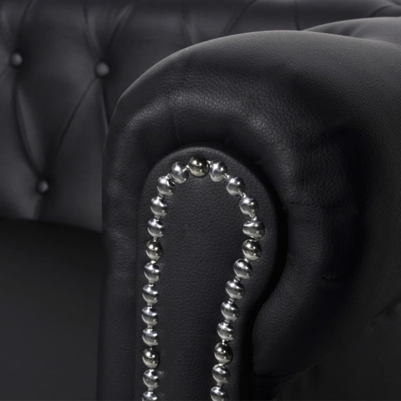 Sofa 2-osobowa w stylu Chesterfield, sztuczna skóra, czarna