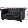 Sofa 2-osobowa w stylu Chesterfield, sztuczna skóra, czarna