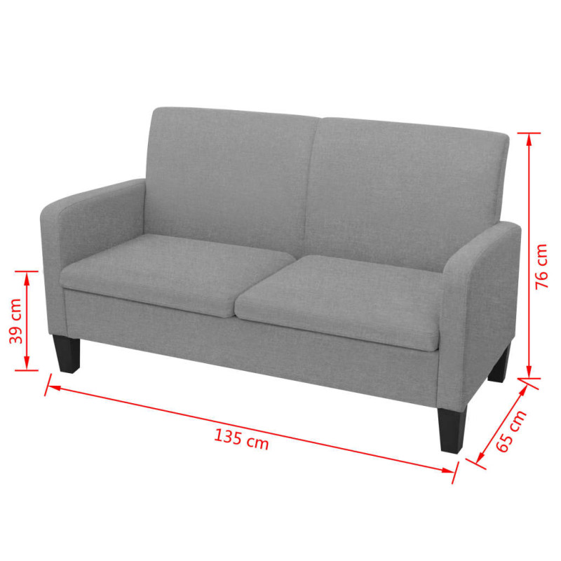 Kanapa 2-osobowa, jasnoszara, 135 x 65 x 76 cm