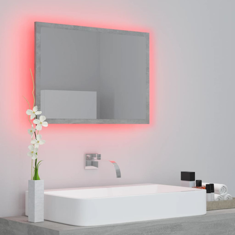 Lustro łazienkowe LED, szarość betonu, 60x8,5x37 cm, akryl