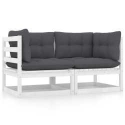 2-osobowa sofa ogrodowa z poduszkami, biała, drewno sosnowe