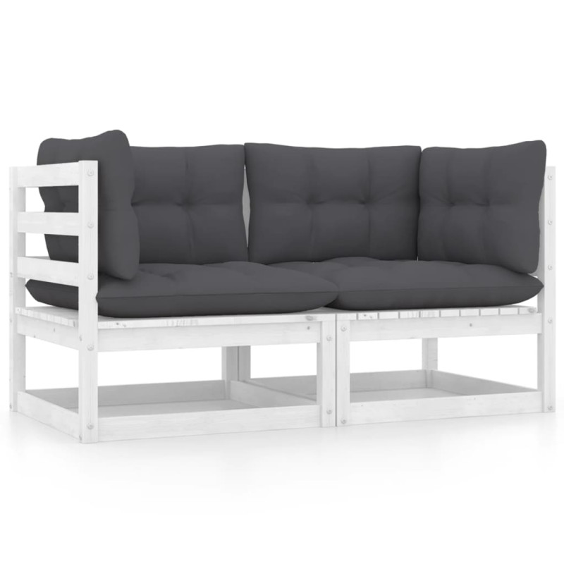 2-osobowa sofa ogrodowa z poduszkami, biała, drewno sosnowe
