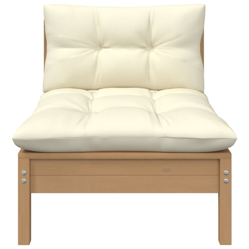 Ogrodowa sofa środkowa z poduszkami, miodowy brąz, lita sosna