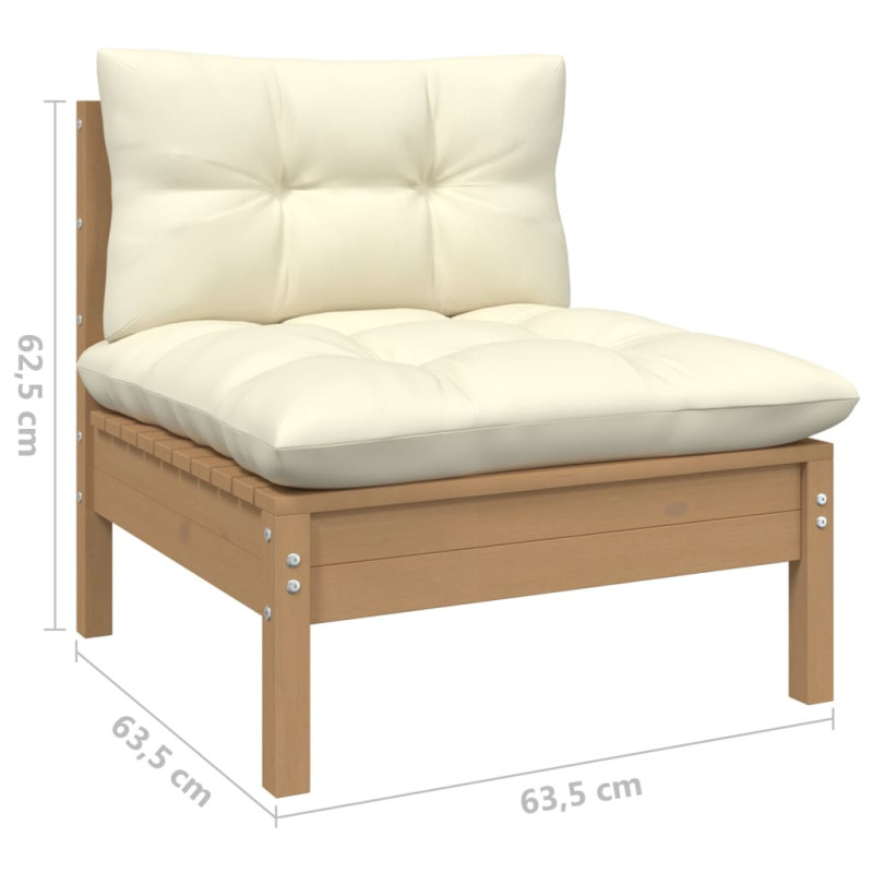 Ogrodowa sofa środkowa z poduszkami, miodowy brąz, lita sosna