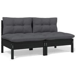 2-osobowa sofa ogrodowa z poduszkami, czarna, drewno sosnowe