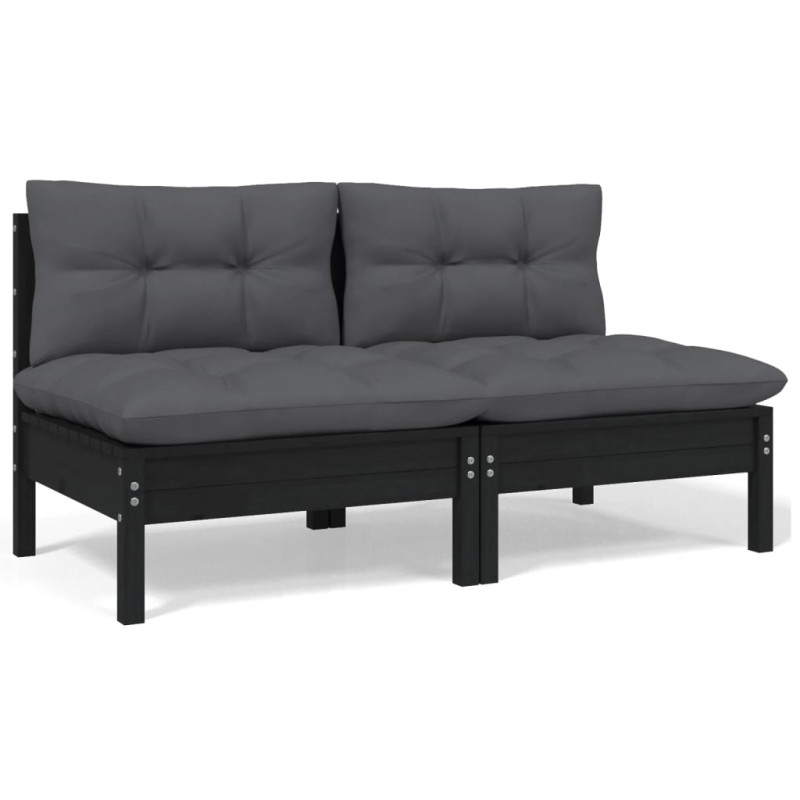 2-osobowa sofa ogrodowa z poduszkami, czarna, drewno sosnowe