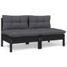 2-osobowa sofa ogrodowa z poduszkami, czarna, drewno sosnowe