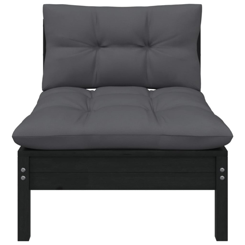 2-osobowa sofa ogrodowa z poduszkami, czarna, drewno sosnowe
