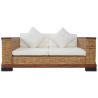 2-osobowa sofa z poduszkami, brązowa, naturalny rattan