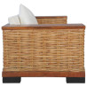 2-osobowa sofa z poduszkami, brązowa, naturalny rattan