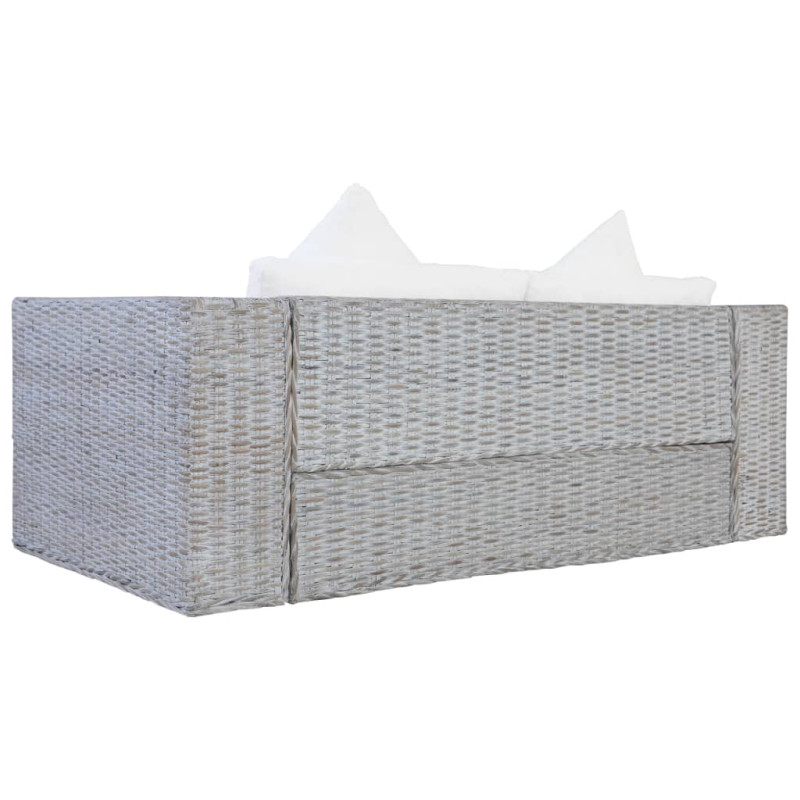 2-osobowa sofa z poduszkami, szara, naturalny rattan