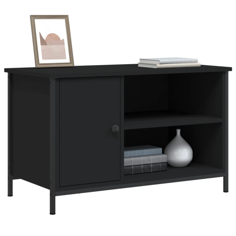 Szafka pod TV, czarna, 80x40x50 cm, materiał drewnopochodny