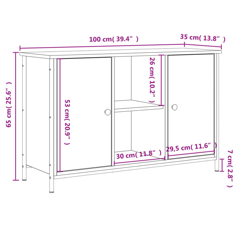 Szafka pod TV, przydymiony dąb, 100x35x65 cm