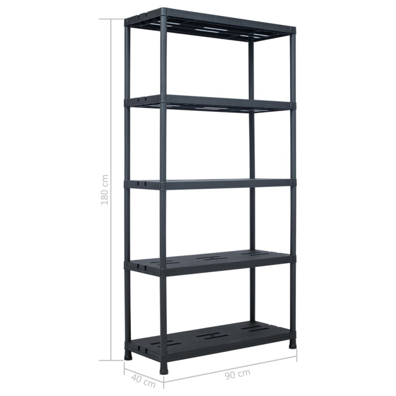 Regał magazynowy, czarny, 260 kg, 90x40x180 cm, plastikowy
