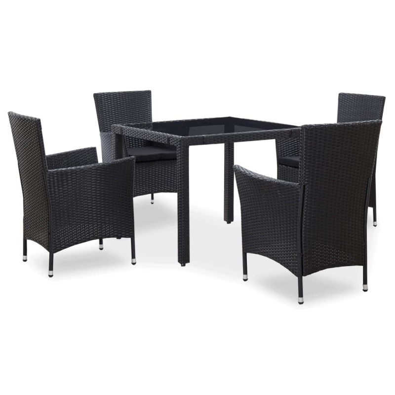 5-cz. zestaw mebli ogrodowych, rattan PE, czarny