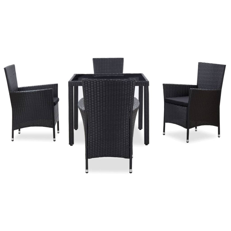 5-cz. zestaw mebli ogrodowych, rattan PE, czarny