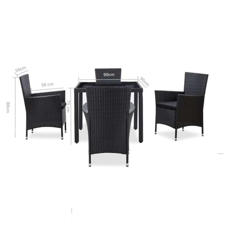 5-cz. zestaw mebli ogrodowych, rattan PE, czarny