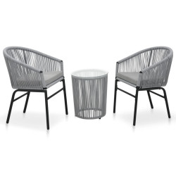 3-cz. zestaw mebli bistro z poduszkami, rattan PE, szary
