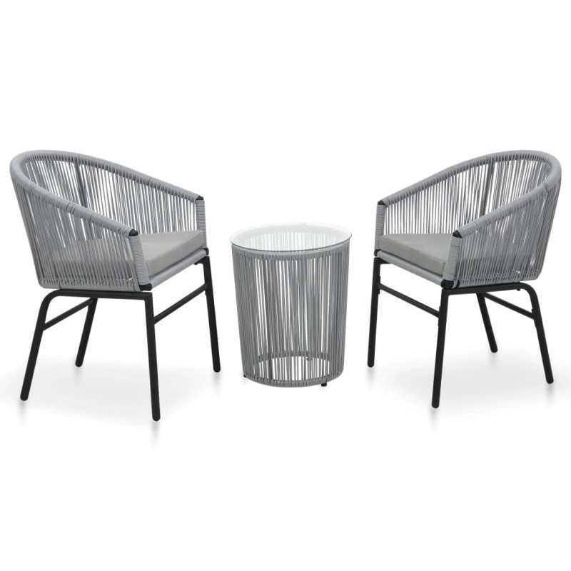 3-cz. zestaw mebli bistro z poduszkami, rattan PE, szary