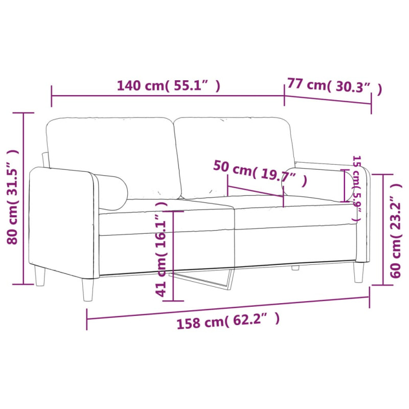 2-osobowa sofa z poduszkami, jasnoszara, 140 cm, aksamit