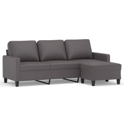 3-osobowa sofa z podnóżkiem, szary, 180 cm, sztuczna skóra