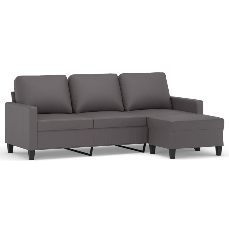 3-osobowa sofa z podnóżkiem, szary, 180 cm, sztuczna skóra