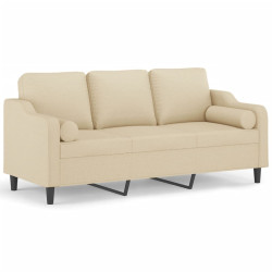 3-osobowa sofa z poduszkami, kremowa, 180 cm, tkanina