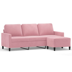 3-osobowa sofa z podnóżkiem, różowa, 180 cm, aksamitem