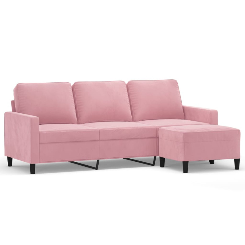 3-osobowa sofa z podnóżkiem, różowa, 180 cm, aksamitem