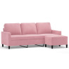 3-osobowa sofa z podnóżkiem, różowa, 180 cm, aksamitem