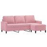 3-osobowa sofa z podnóżkiem, różowa, 180 cm, aksamitem