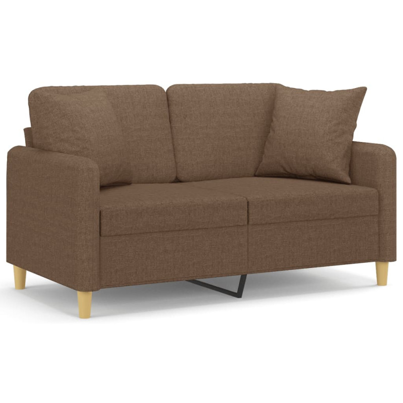 2-osobowa sofa z poduszkami, brązowa, 120 cm, tkanina