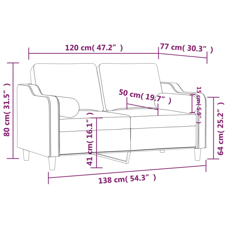 2-osobowa sofa z poduszkami, winna czerwień, 120 cm, tkanina