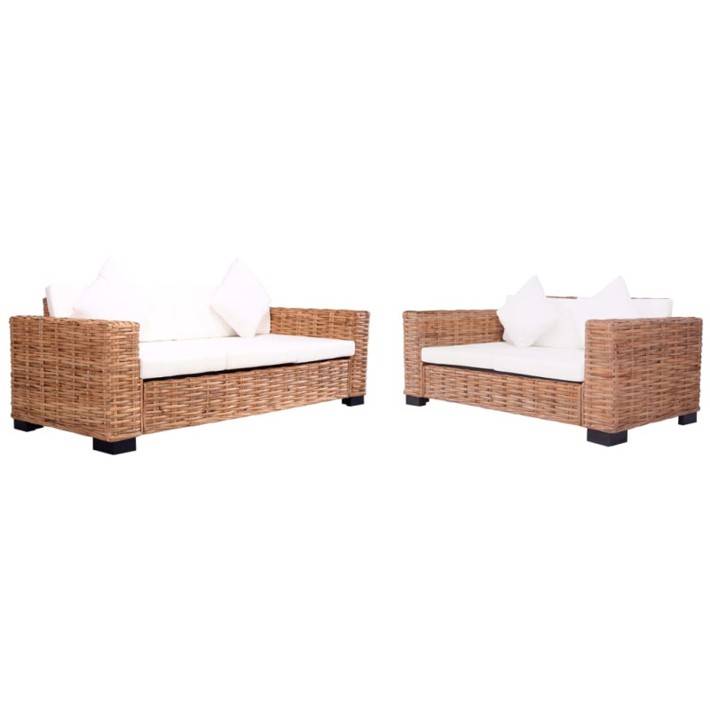 Zestaw 2 sof ogrodowych z poduszkami, naturalny rattan