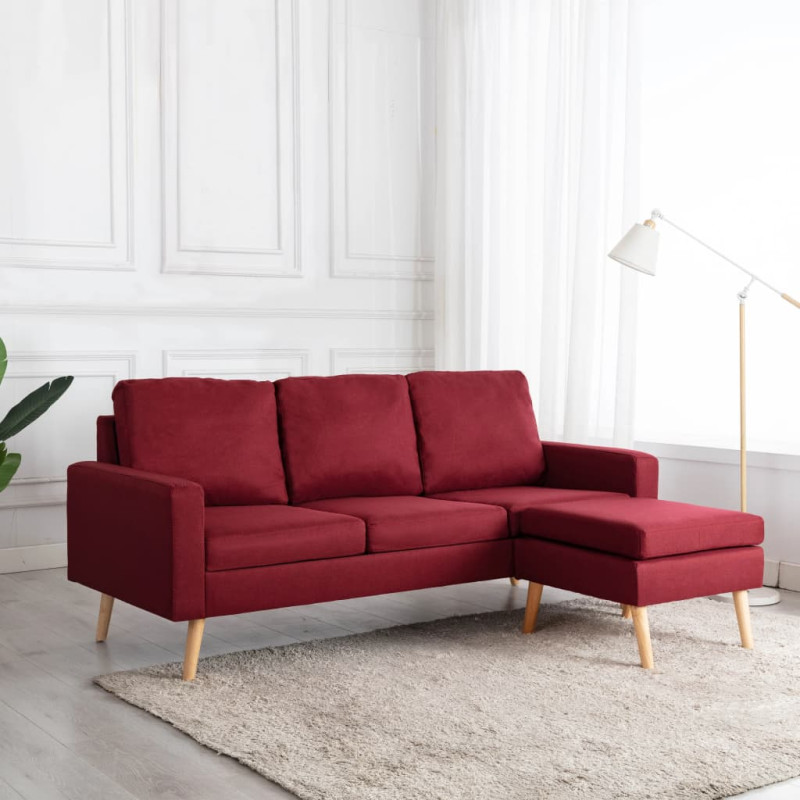 3-osobowa sofa z podnóżkiem winna czerwień tapicerowana tkaniną