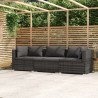 3-osobowa sofa z poduszkami, szara, polirattan