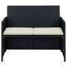 2-osobowa sofa ogrodowa z poduszkami, polirattan, czarna