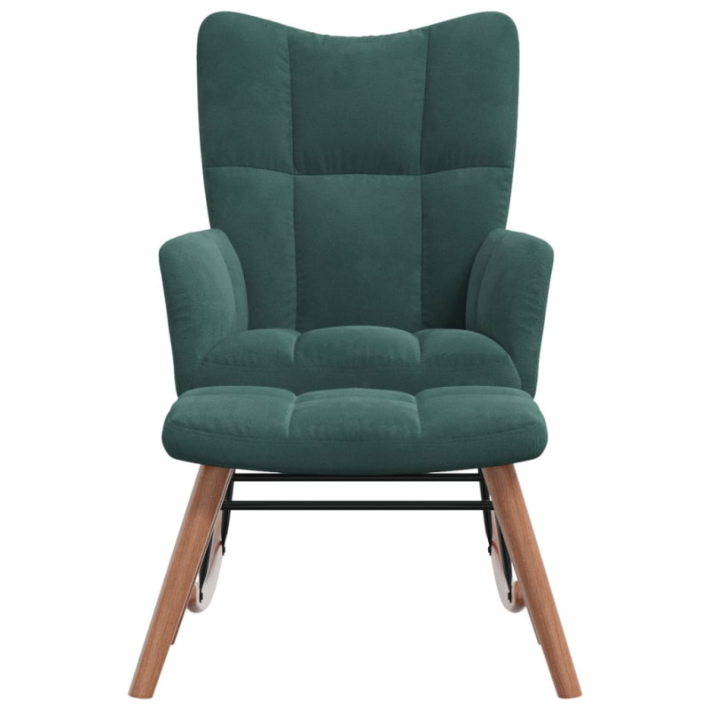 Fotel bujany z podnóżkiem, ciemnozielony, obity aksamitem